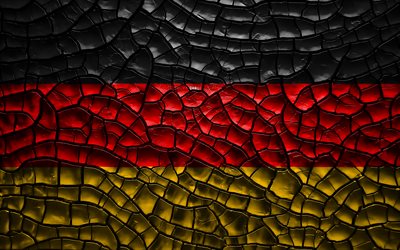 Flag of Germany, 4k, cracked soil, Europe, German flag, 3D art, Germany, European countries, national symbols, Germany 3D flag