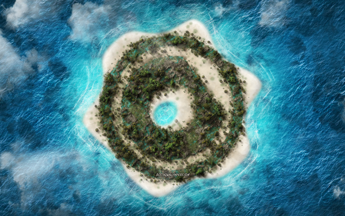 Nicky Romero, logo, tropical island, Dutch DJ, emblem, Nicky Romero logo, ocean, island logo, Nick Rotteveel