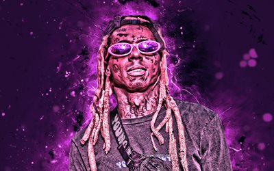 4k, Lil Wayne, 2020, estrelas da m&#250;sica, cantora norte-americana, violeta luzes de neon, celebridade americana, superstars, Dwayne Michael Carter, criativo, Lil Wayne 4K