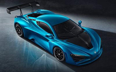 Arcfox-GTレース版, 2021, hypercar, フロントビュー, 青スポーツクーペ, 新しい青色のスーパーカー, Arcfox-GT