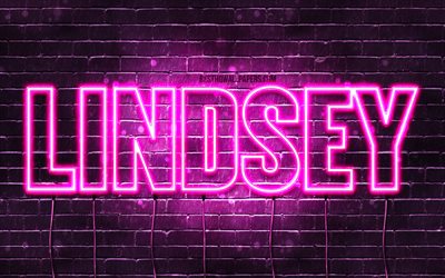 Lindsey, 4k, pap&#233;is de parede com os nomes de, nomes femininos, Lindsey nome, roxo luzes de neon, Feliz Anivers&#225;rio Lindsey, imagem com Lindsey nome