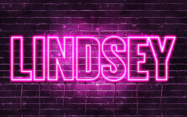 Lindsey, 4k, wallpapers with names, female names, Lindsey name, purple neon lights, Happy Birthday Lindsey, picture with Lindsey name