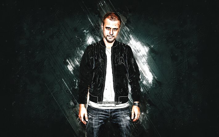 Armin van Buuren, Hollandalı dj, portre, pop&#252;ler dj, gri taş arka plan, yaratıcı sanat