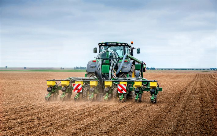 John Deere 1725NT, sowing corn, 2020 tractors, HDR, agricultural machinery, harvest, green tractor, 2020 John Deere 1725NT, agriculture, John Deere