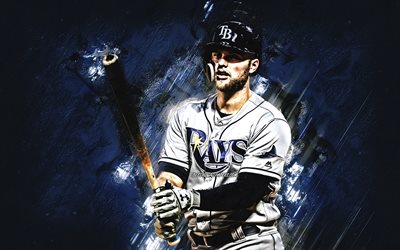 Austin Meadows, MLB, Tampa Bay Rays, american baseball player, portrait, blue stone background, baseball, Major League Baseball