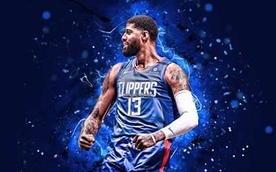 Paul George, 2020, 4k, Los Angeles Clippers, NBA, basket-ball, bleu néon, Paul Clifton Anthony George, états-unis, Paul George Los Angeles Clippers, créatif, Paul George 4K, LA Clippers
