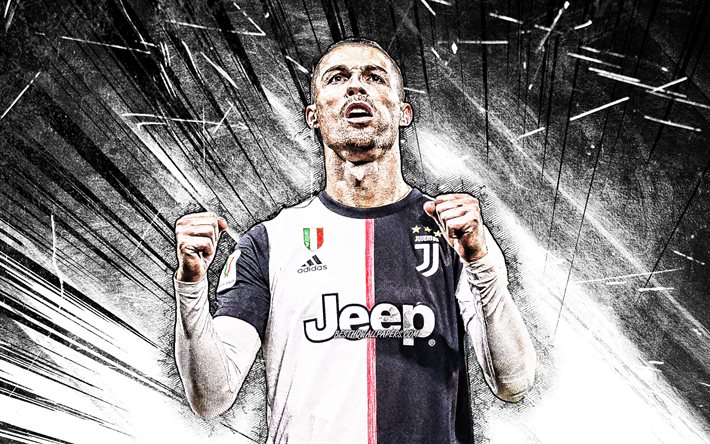 Download Wallpapers 4k Cristiano Ronaldo Grunge Art Juventus Fc Cr7 Joy Portuguese Footballers Italy Bianconeri Soccer Football Stars Cristiano Ronaldo 4k Serie A White Abstract Rays Cr7 Juve For Desktop Free Pictures