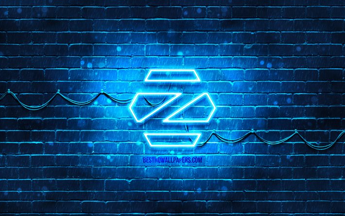 Zorin OS blue logo, 4k, blue brickwall, Zorin OS logo, Linux, Zorin OS neon logo, Zorin OS
