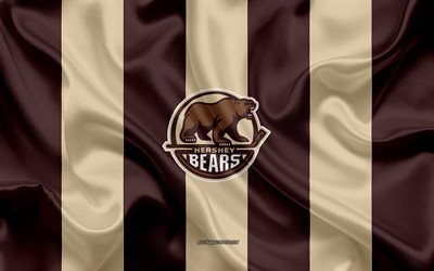 Hershey Bears, de la American Hockey Club, el emblema, la bandera de seda, de seda marr&#243;n textura, AHL, Hershey Bears logotipo, Hershey, Pennsylvania, estados UNIDOS, de hockey, de la Liga Americana de Hockey