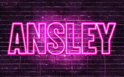Ansley, 4k, pap&#233;is de parede com os nomes de, nomes femininos, Ansley nome, roxo luzes de neon, Feliz Anivers&#225;rio Ansley, imagem com Ansley nome