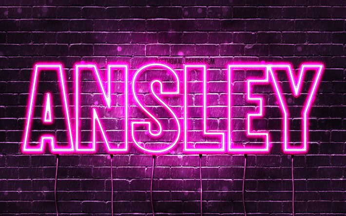 Ansley, 4k, tapeter med namn, kvinnliga namn, Ansley namn, lila neon lights, Grattis P&#229; F&#246;delsedagen Ansley, bild med Ansley namn