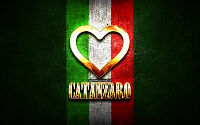 Mi piace Catanzaro, citt&#224; italiane, golden iscrizione, Italia, cuore d&#39;oro, bandiera italiana, Catanzaro, citt&#224; preferite, di Amore, di Catanzaro