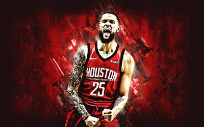 Austin Rivers, NBA, Houston Rockets, red stone background, American Basketball Player, portrait, USA, basketball, Houston Rockets players