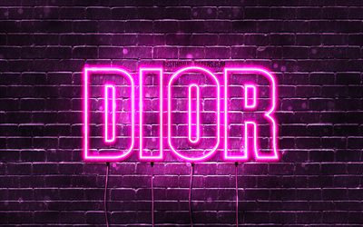 Dior, 4k, sfondi per il desktop con i nomi, nomi di donna, Dior nome, viola neon, buon Compleanno Dior, l&#39;immagine con il nome di Dior
