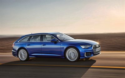 Audi A6 Avant, 2020, n&#228;kym&#228; edest&#228;, sininen tila-auto viistoper&#228;, ulkoa, uusi sininen A6 Avant, saksan autoja, Audi