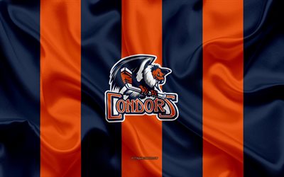 Bakersfield Condors, American Hockey Club, emblem, silk flag, blue-orange silk texture, AHL, Bakersfield Condors logo, Bakersfield, California, USA, hockey, American Hockey League