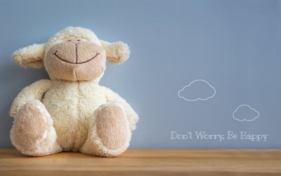 dont worry be happy, plush toy, plush lamb, positive concepts, be happy concepts, motivation, lamb toy