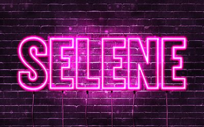 Selene4k, wallpapers with names, female names, Selene name, purple neon lights, Happy Birthday Selene, picture with Selene name