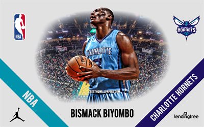 Bismack Biyombo, Charlotte Hornets, American Basketball Player, NBA, portrait, USA, basketball, Spectrum Center, Charlotte Hornets logo