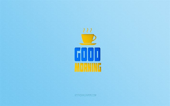 Good morning, paper art, blue paper background, creative paper art, Good morning concepts, blue paper texture