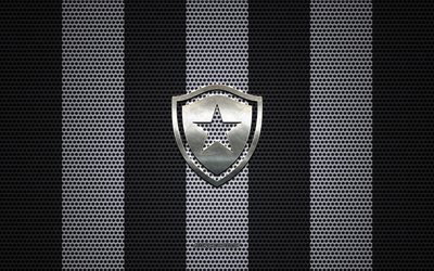 Botafogo logo, Brazilian football club, metal emblem, black and white metal mesh background, Botafogo, Serie A, Rio de Janeiro, Brazil, football, Botafogo RJ