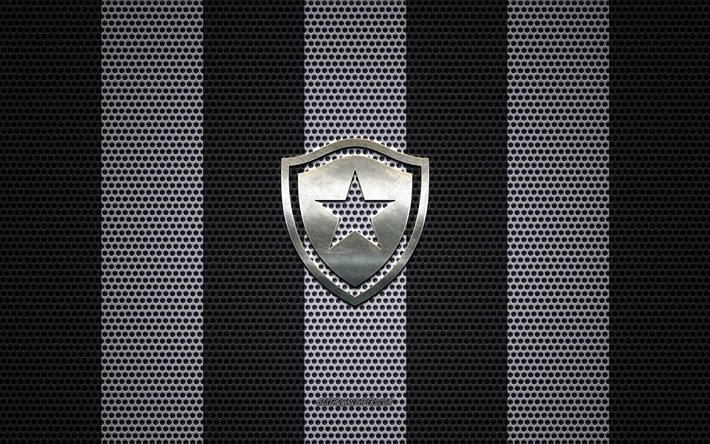 Botafogo logo, Brazilian football club, metal emblem, black and white metal mesh background, Botafogo, Serie A, Rio de Janeiro, Brazil, football, Botafogo RJ