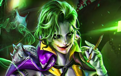 Joker, green smoke, 3D art, supervillain, creative, portrait