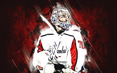 Braden Holtby, Washington Capitals, NHL, canadian hockey player, goalkeeper, portrait, red stone background, hockey, National Hockey League