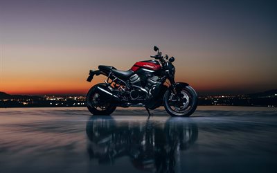 2021, Harley-Davidson Bronx, vista lateral, exterior, nuevo negro rojo Bronx, estadounidense de motocicletas Harley-Davidson