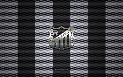 Bragantino logo, club sportivo Brasiliano, metallo emblema, in bianco e nero di maglia di metallo sfondo, Bragantino, Serie A, Sao Paulo, Brasile, calcio