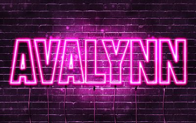Avalynn, 4k, tapeter med namn, kvinnliga namn, Avalynn namn, lila neon lights, Grattis P&#229; F&#246;delsedagen Avalynn, bild med Avalynn namn
