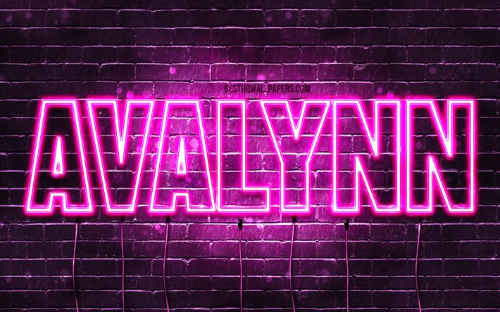 Avalynn, 4k, pap&#233;is de parede com os nomes de, nomes femininos, Avalynn nome, roxo luzes de neon, Feliz Anivers&#225;rio Avalynn, imagem com Avalynn nome