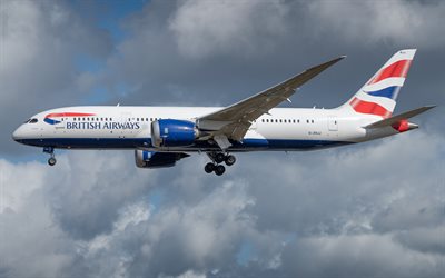 Boeing 787 Dreamliner, British Airways, passenger plane, airliner, airplane in the sky, Boeing