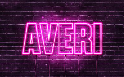 Participa&#231;&#245;es, 4k, pap&#233;is de parede com os nomes de, nomes femininos, Averi nome, roxo luzes de neon, Feliz Anivers&#225;rio Averi, imagem com Averi nome