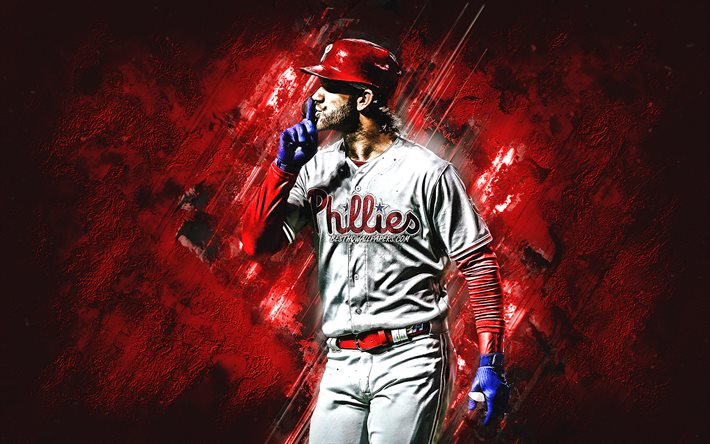Bryce Harper, Philadelphia Phillies, MLB, american baseball player, portrait, red stone background, baseball, Major League Baseball