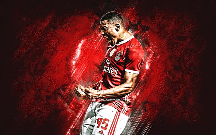 Carlos Vinicius, Benfica, le portrait, le joueur de football Br&#233;silien, cr&#233;atif, fond rouge, la pierre, l&#39;art, le football, le Portugal