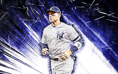 4k, Aar&#243;n Juez, grunge arte, MLB, los Yankees de Nueva York, el jardinero, el b&#233;isbol, Aaron James Juez de la Liga Mayor de B&#233;isbol, azul abstracto rayos, Aar&#243;n Juez de los Yankees de Nueva York, Aaron Juez 4K, de los Yankees de NY