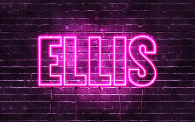 Ellis, 4k, sfondi per il desktop con i nomi, nomi di donna, Ellis nome, viola neon, buon Compleanno Ellis, immagine con nome Ellis