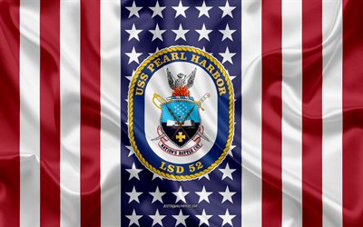 USS Pearl Harbor Emblem, LSD-52, Amerikanska Flaggan, US Navy, USA, USS Pearl Harbor Badge, AMERIKANSKA krigsfartyg, Emblem av USS Pearl Harbor