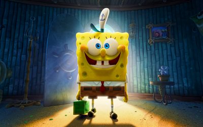 SpongeBob SquarePants, poster, 4k, 2020 film, Il Film di SpongeBob la Spugna in fuga, 3D arte, SpongeBob