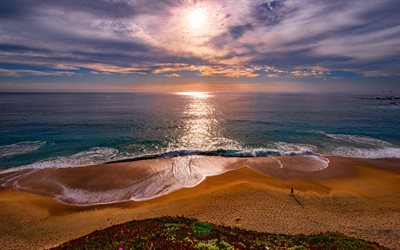 Oceano pacifico, costa, sera, tramonto, onde, spiaggia, estate, viaggio, Garrapata State Park, California, USA
