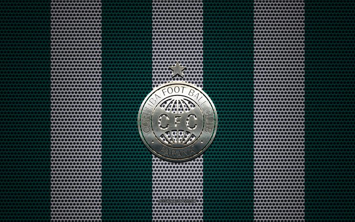 Coritiba FBC logo, Brezilyalı Futbol Kul&#252;b&#252;, metal amblem, Yeşil-Beyaz metal kafes arka plan, Coritiba FBC, Porto Alegre, Brezilya Serie A, futbol