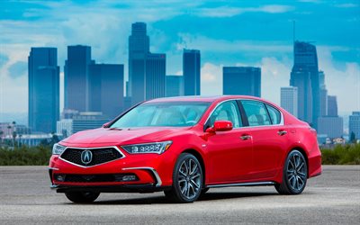 Acura RLX, 2018, luxury red sedan, exterior, front view, new red RLX, Japanese cars, Acura