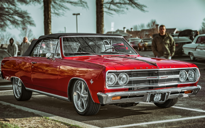 Chevrolet Chevelle, 1965, Malibu SS, American classic cars, punainen coupe, retro autot, Chevrolet