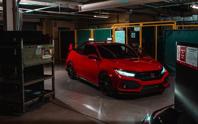 Honda Civic Type R, 2018, Caminhonete, ajuste, hatchback, garagem, convertible, Carros japoneses, vermelho novo Civic, Honda