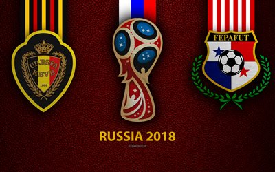 Belgio vs Panama, 4k, Gruppo G, il calcio, il 18 giugno 2018, i loghi, la Coppa del Mondo FIFA 2018, la Russia 2018, in pelle bordeaux texture, Russia 2018 logo, coppa, Belgio, Panama, squadre nazionali, partita di calcio