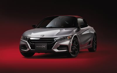 Honda Modulo X, 2018, S660, roadster, exterior, front view, silvery coupe, Japanese sports cars, Honda