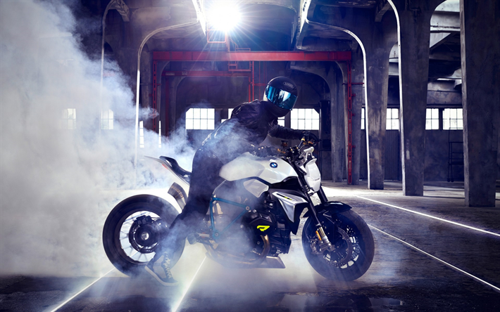 BMW Concept Roadster, smoke, 2018 bikes, drift, german motorcyles, BMW