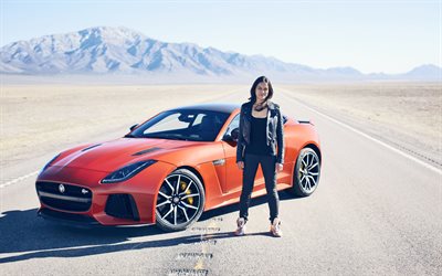Michelle Rodriguez, 4k, a atriz norte-americana, beleza, Hollywood, sess&#227;o de fotos, Jaguar F-Type