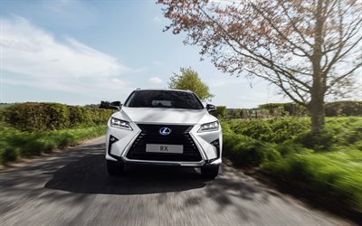 Lexus RX, 2018, 450h, front view, exterior, white luxury crossover, white new RX, Japanese cars, Lexus